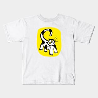 Black and White Cat in Yellow Kids T-Shirt